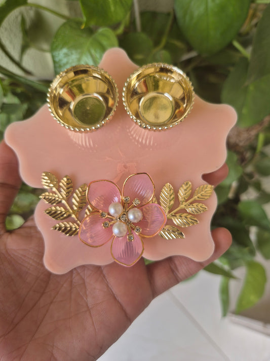 Handcrafted Decorative Pooja Thali with Pearl & Floral Design | 4 inch