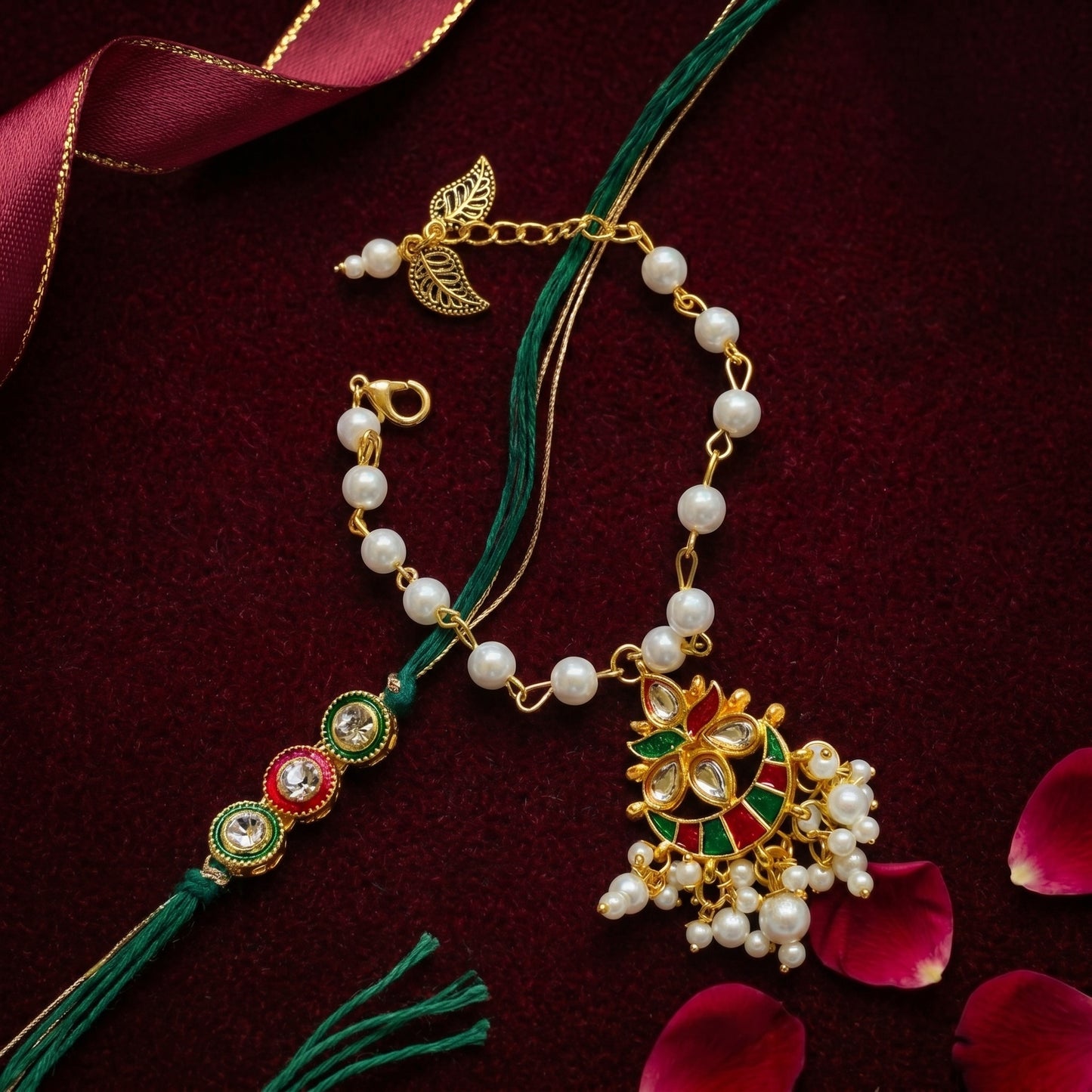 Royal Pearl Bhai-Bhabhi Rakhi Set
