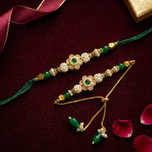 Emerald Bloom Rakhi & Bracelet Set