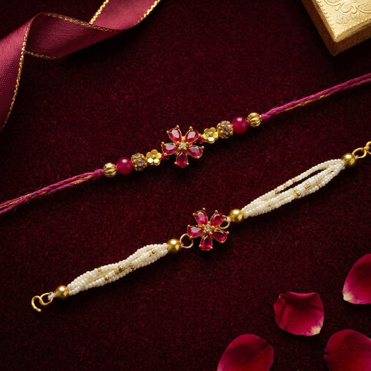 Ruby Petal Rakhi & Bracelet Set