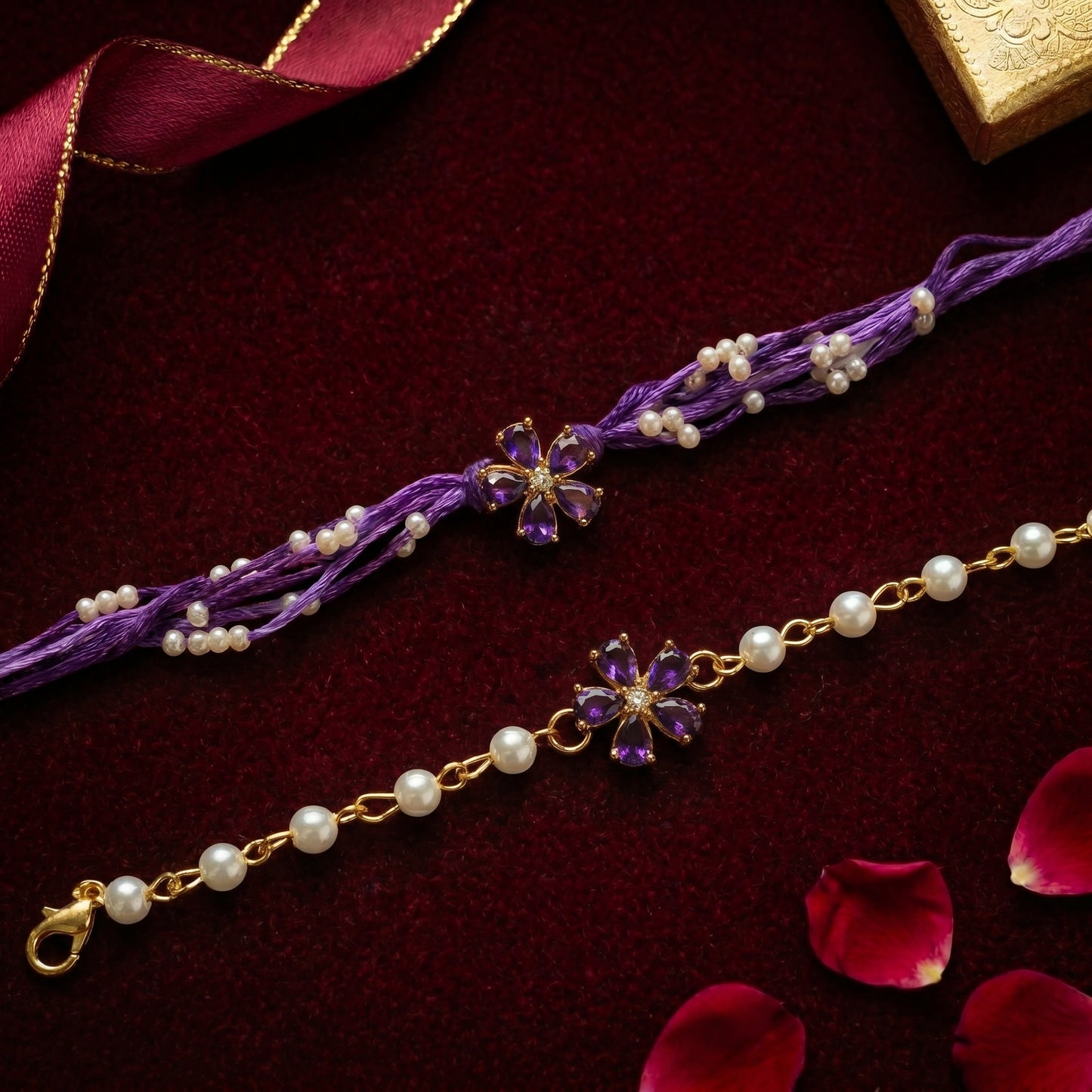 Amethyst Bloom Rakhi & Bracelet Set