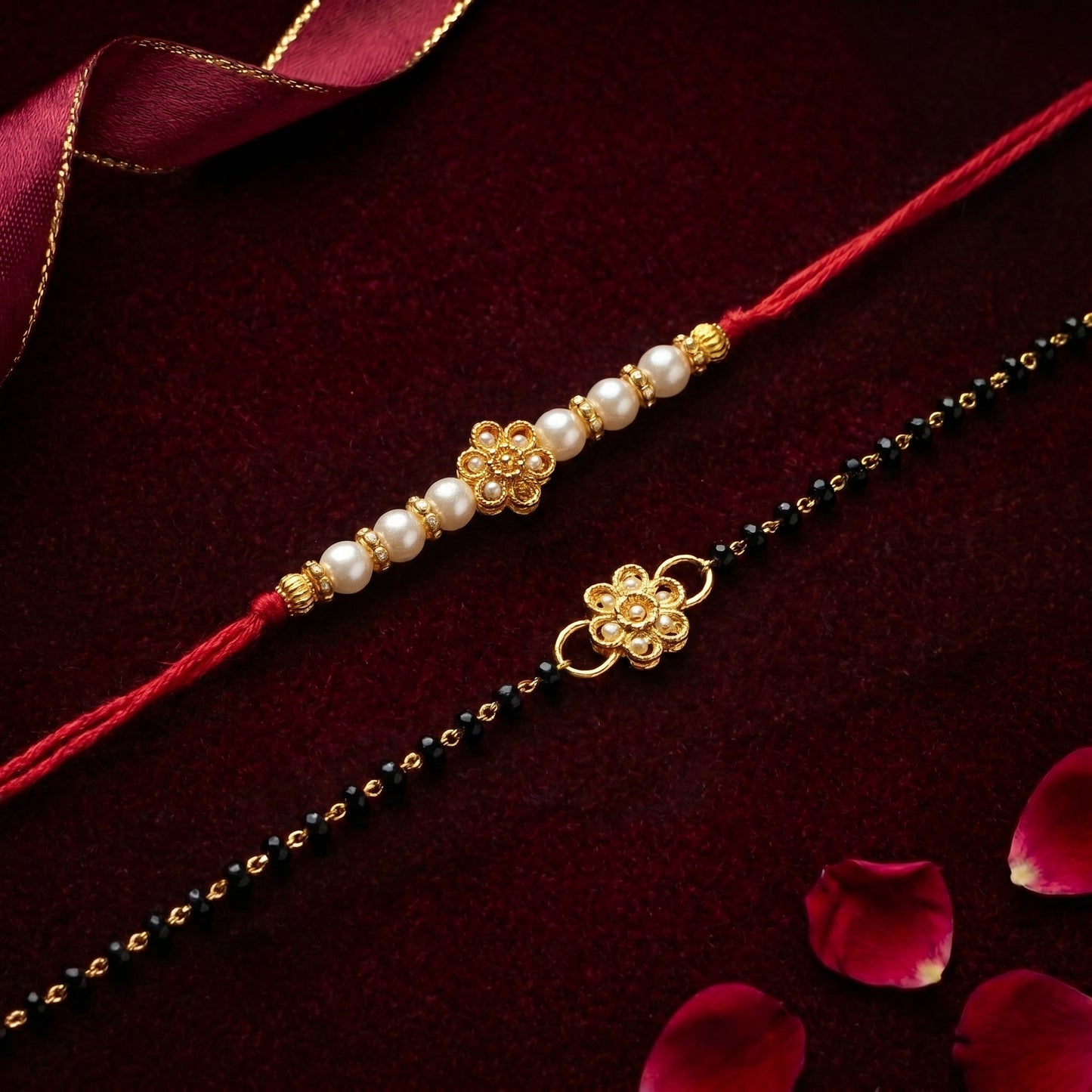 Pearl Bloom Rakhi & Bracelet Set