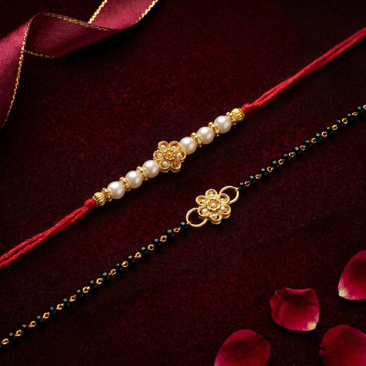 Pearl Bloom Rakhi & Bracelet Set