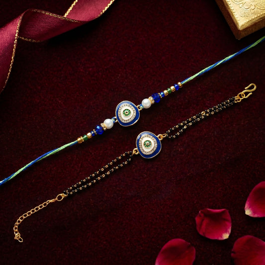 Blue Evil Eye Rakhi & Bracelet Set