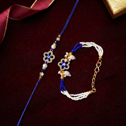 Evil Eye Floral Rakhi & Bracelet Set