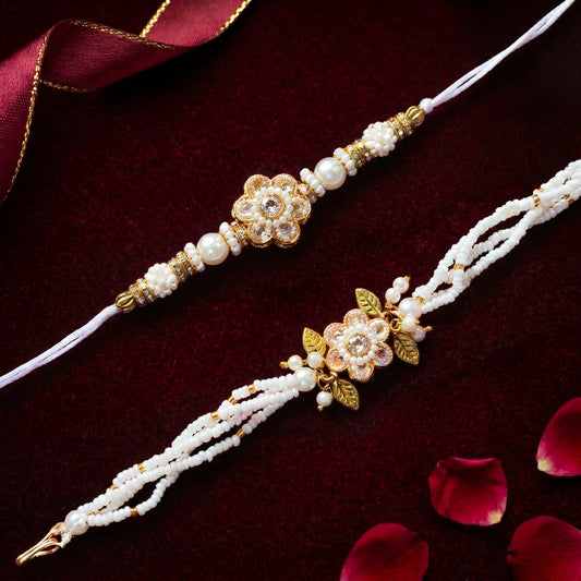 Pearl Bloom Rakhi & Handcrafted Beaded Bracelet Set