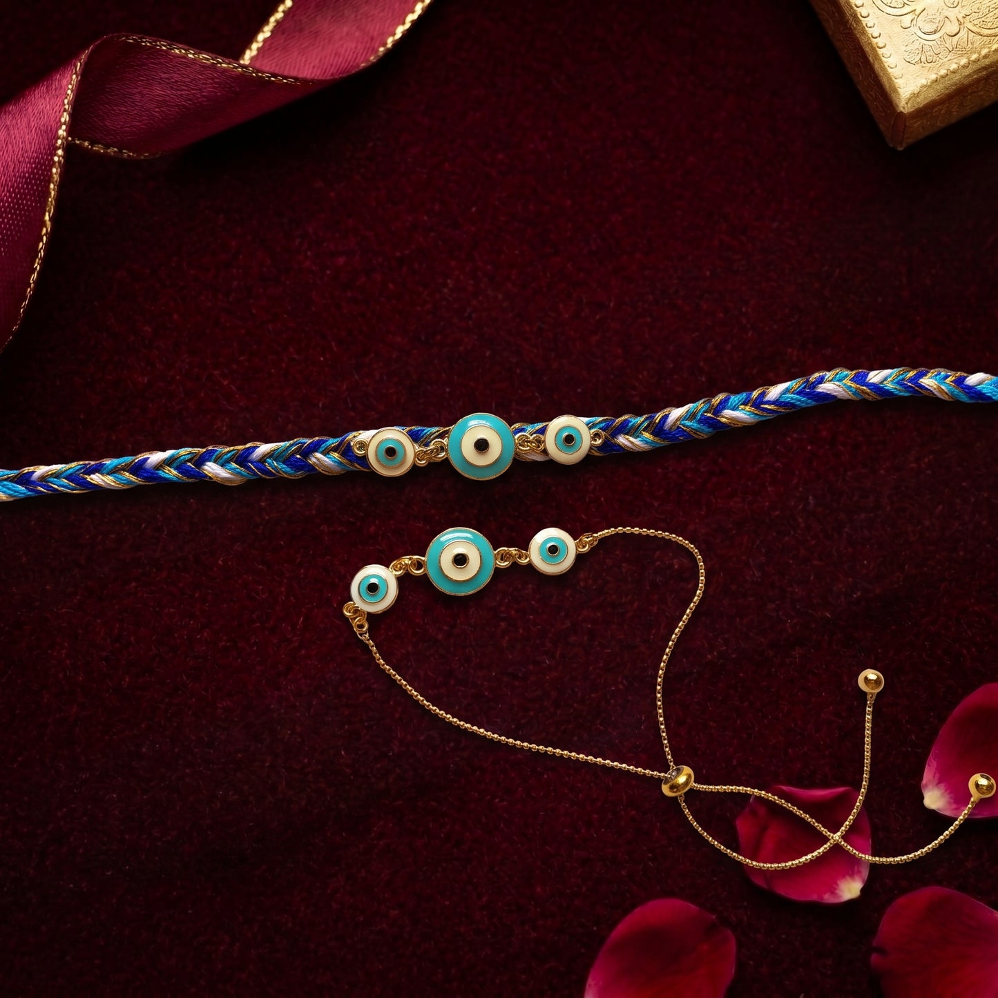 Evil Eye Bhaiya Bhabhi Rakhi Combo | Designer Rakhi & Adjustable Bracelet Set