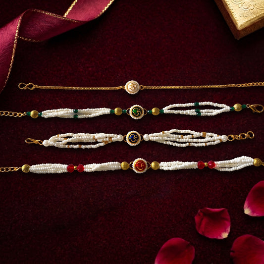 Om Pearl Bracelet Rakhi Collection (Choose Your Design)