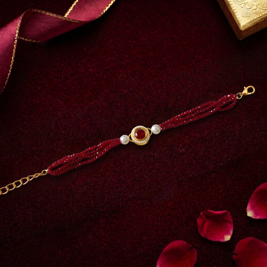 Ruby Crystal Pearl Bhabhi or Sister Bracelet