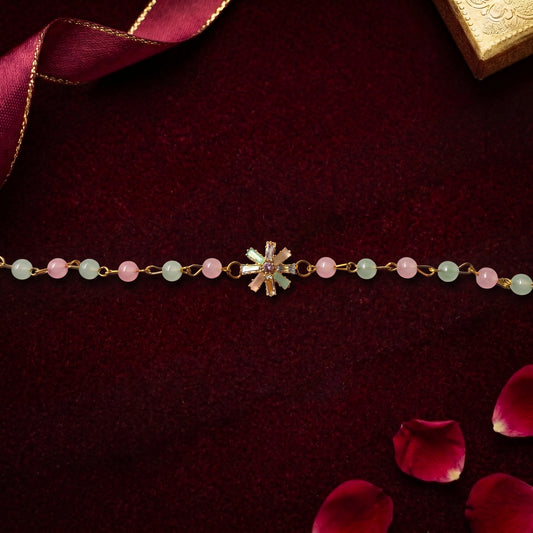 Pastel Crystal Flower Beaded Handcrafted Bracelet for Bhabhi