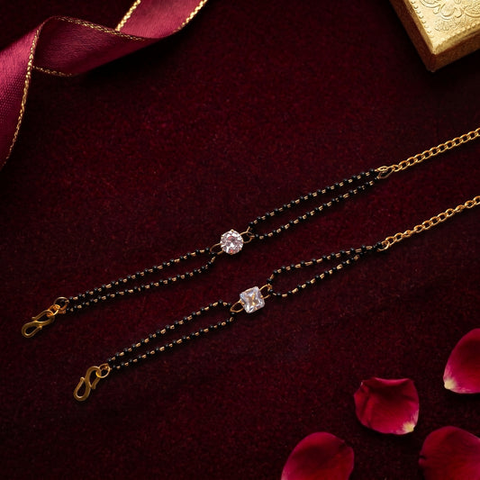 Double Black Bead Solitaire Mangalsutra Bracelet Collection (Choose Your Design)
