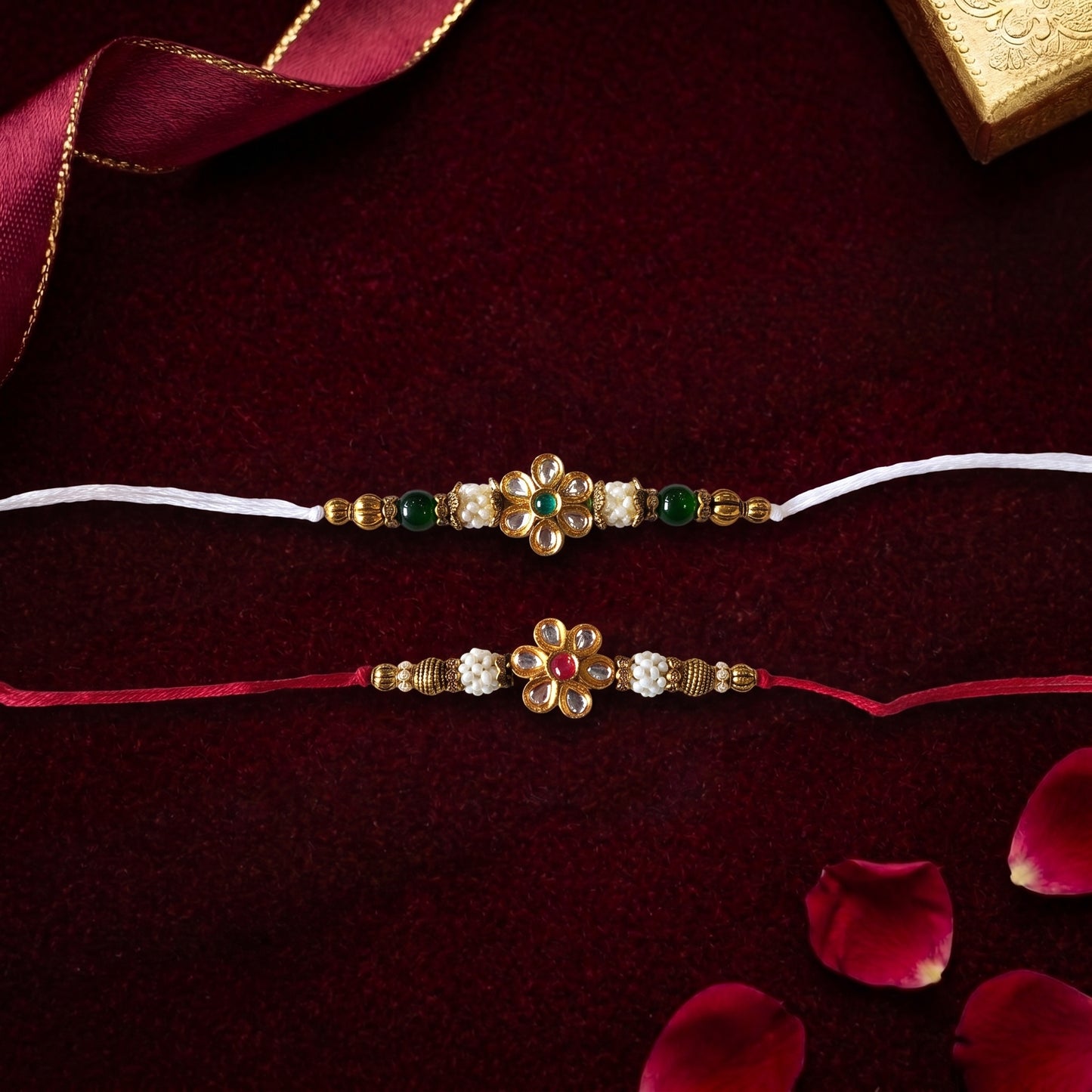 Elegant Floral Kundan Bhai Rakhi Collection