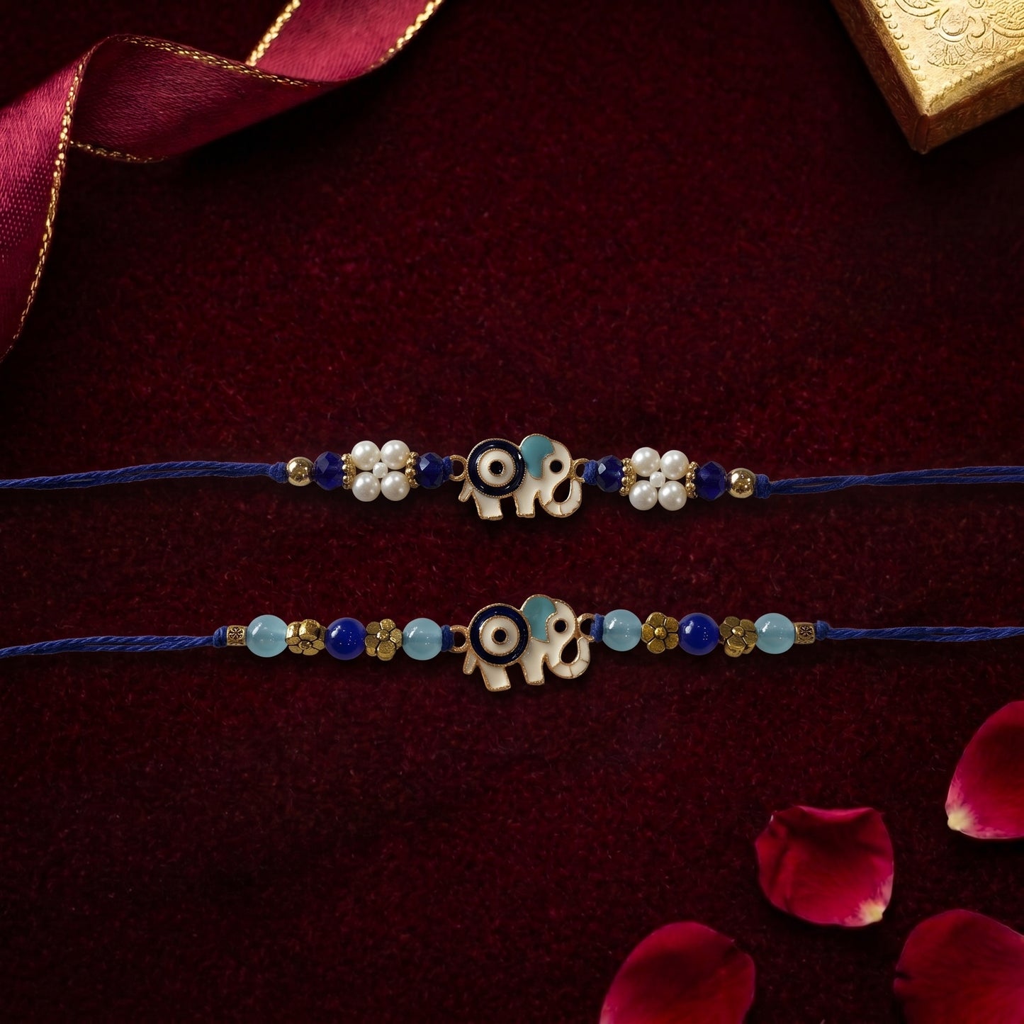Adjustable Evil Eye Elephant Rakhi Collection – Blue Thread (Choose Your Design)