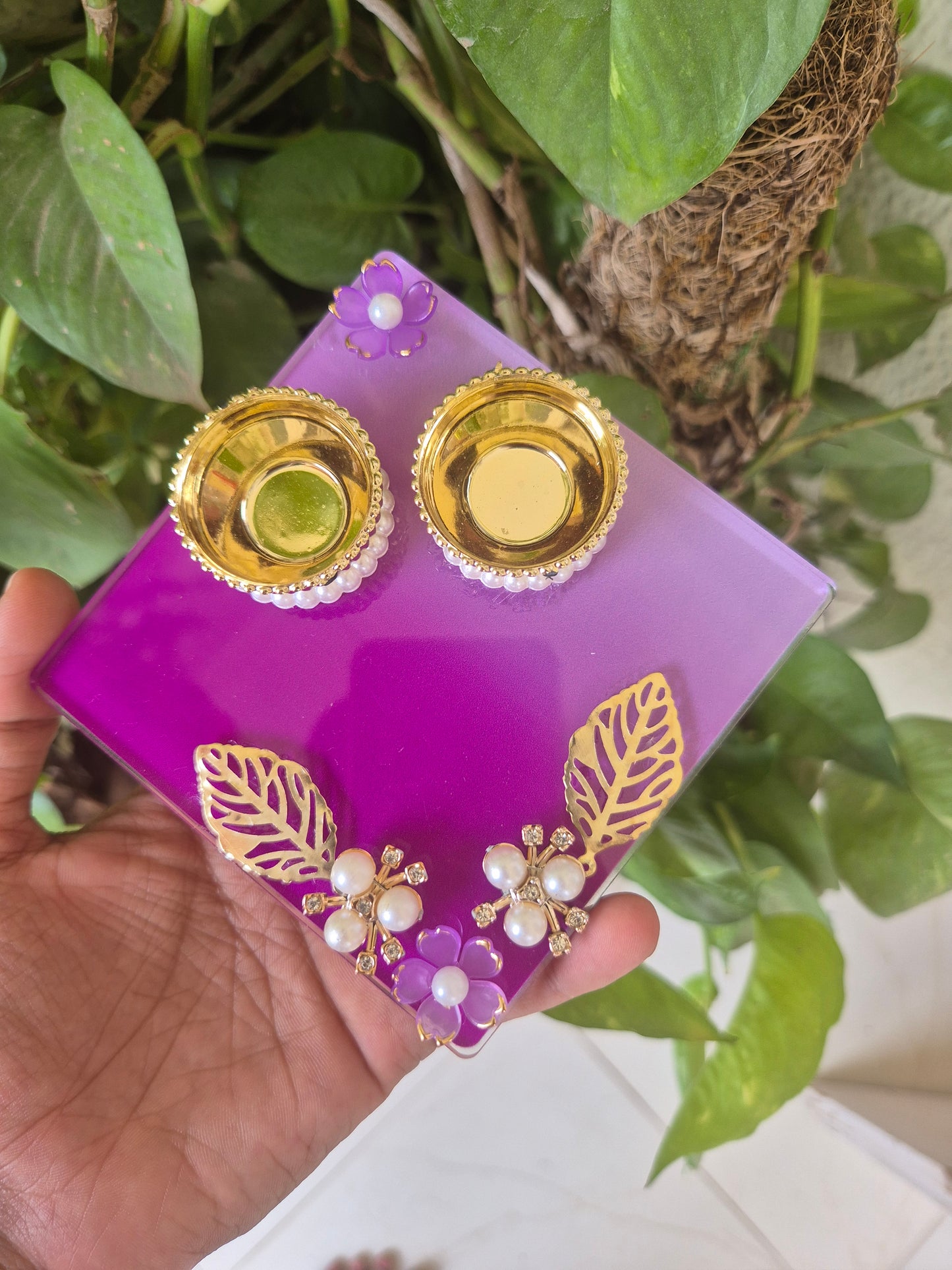Handcrafted Decorative Pooja Thali with Pearl & Floral Design | 4 inch