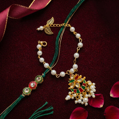 Royal Pearl Bhai-Bhabhi Rakhi Set