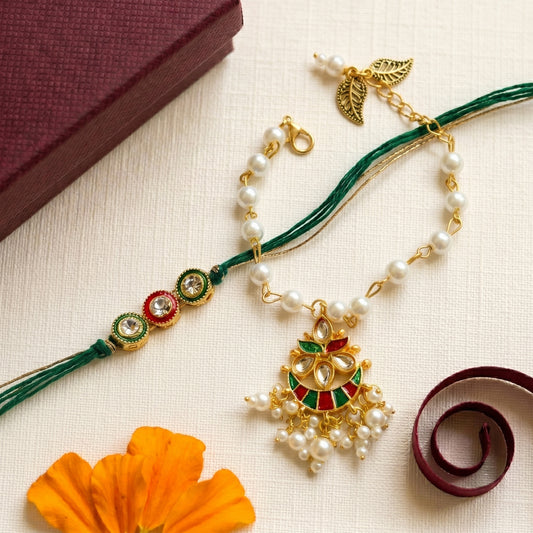 Royal Pearl Bhai-Bhabhi Rakhi Set
