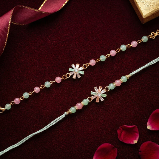 Mint Blossom Rakhi & Bracelet Set
