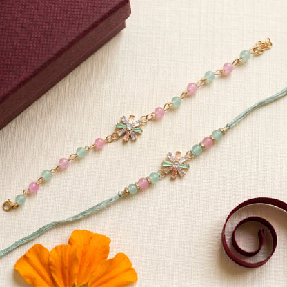 Mint Blossom Rakhi & Bracelet Set