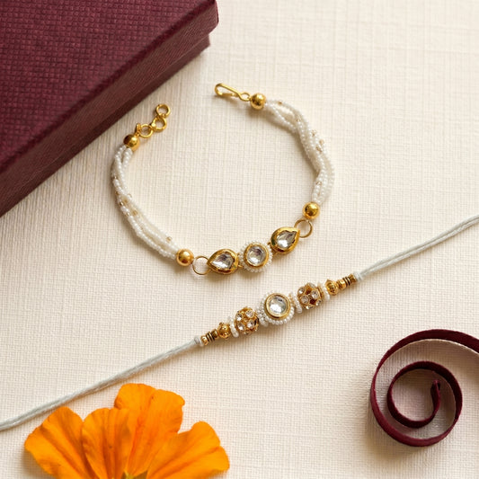 Pearl Radiance Rakhi & Bracelet Set