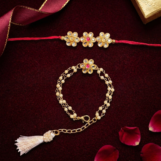 Royal Blossom Rakhi & Bracelet Set