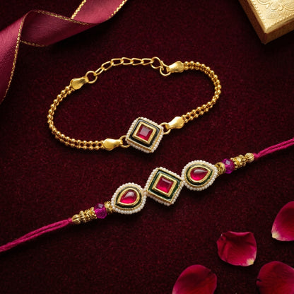 Ruby Royale Rakhi & Bracelet Set