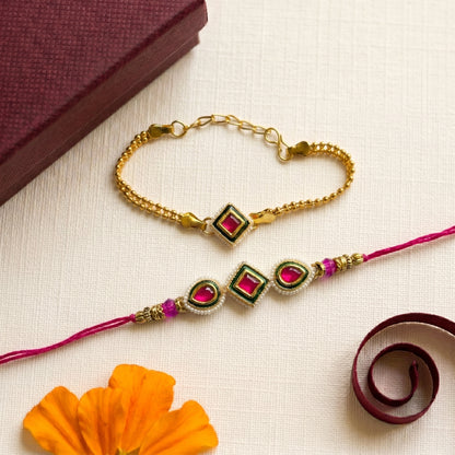 Ruby Royale Rakhi & Bracelet Set
