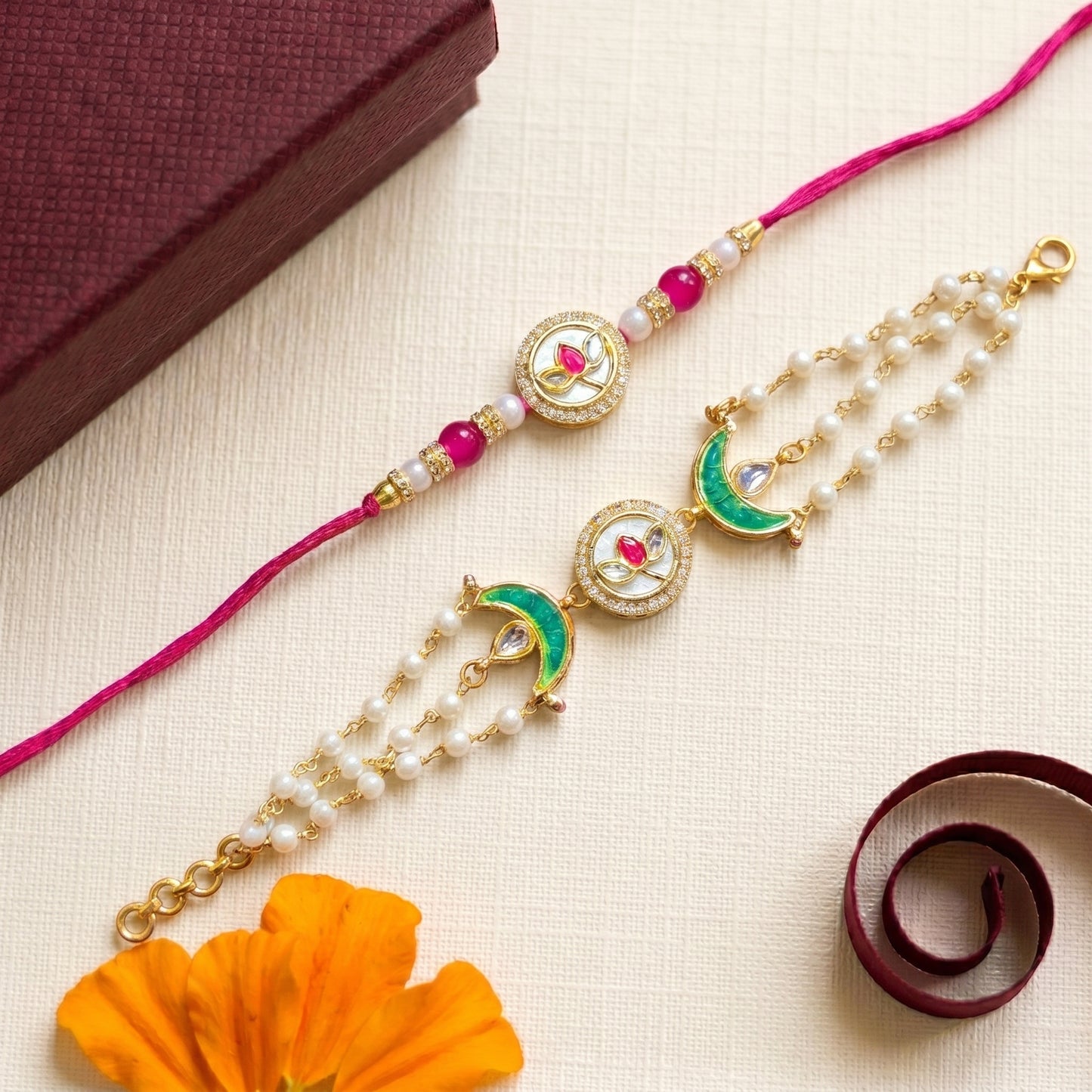 Lotus Moon Rakhi & Bracelet Set