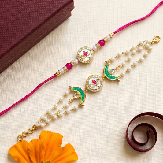 Lotus Moon Rakhi & Bracelet Set