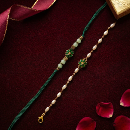 Emerald Bloom Rakhi & Bracelet Set