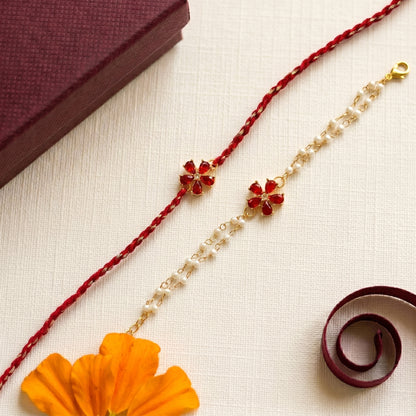 Crimson Blossom Rakhi & Bracelet Set