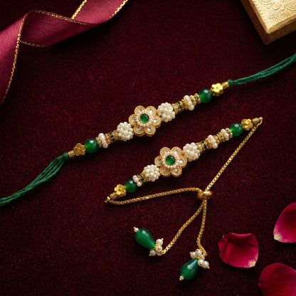 Emerald Bloom Rakhi & Bracelet Set