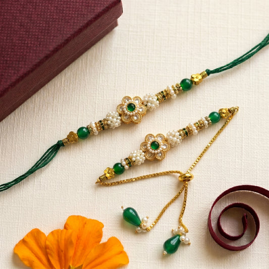 Emerald Bloom Rakhi & Bracelet Set