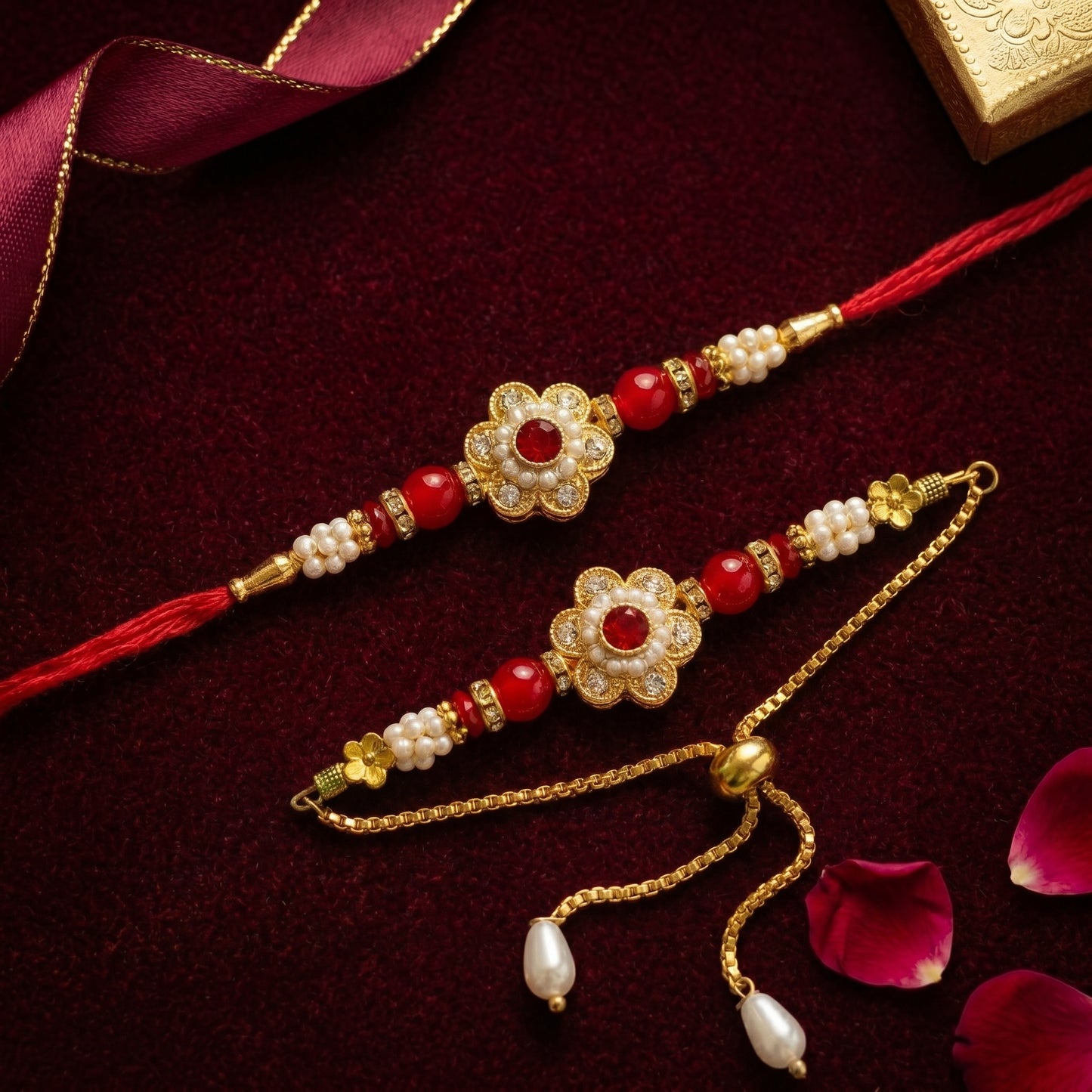 Ruby Blossom Rakhi & Bracelet Set