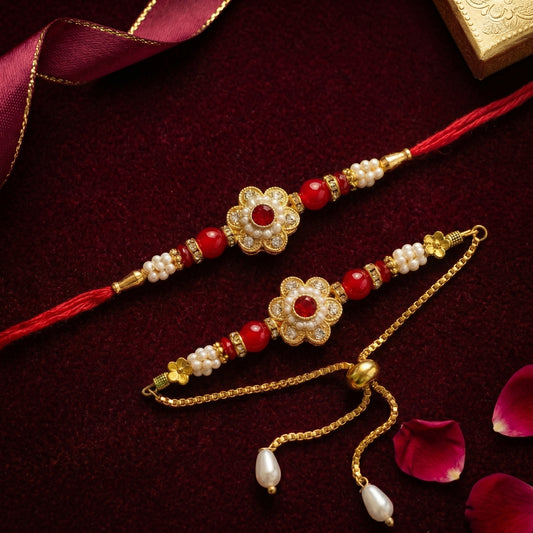 Ruby Blossom Rakhi & Bracelet Set