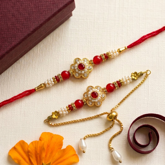 Ruby Blossom Rakhi & Bracelet Set