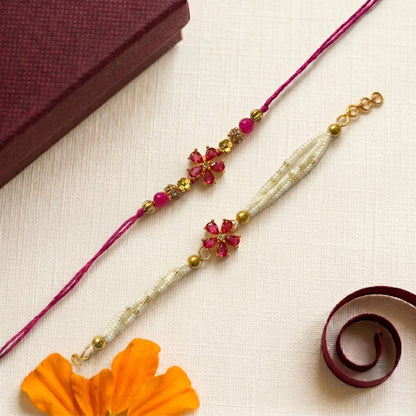Ruby Petal Rakhi & Bracelet Set