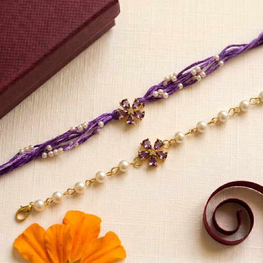 Amethyst Bloom Rakhi & Bracelet Set
