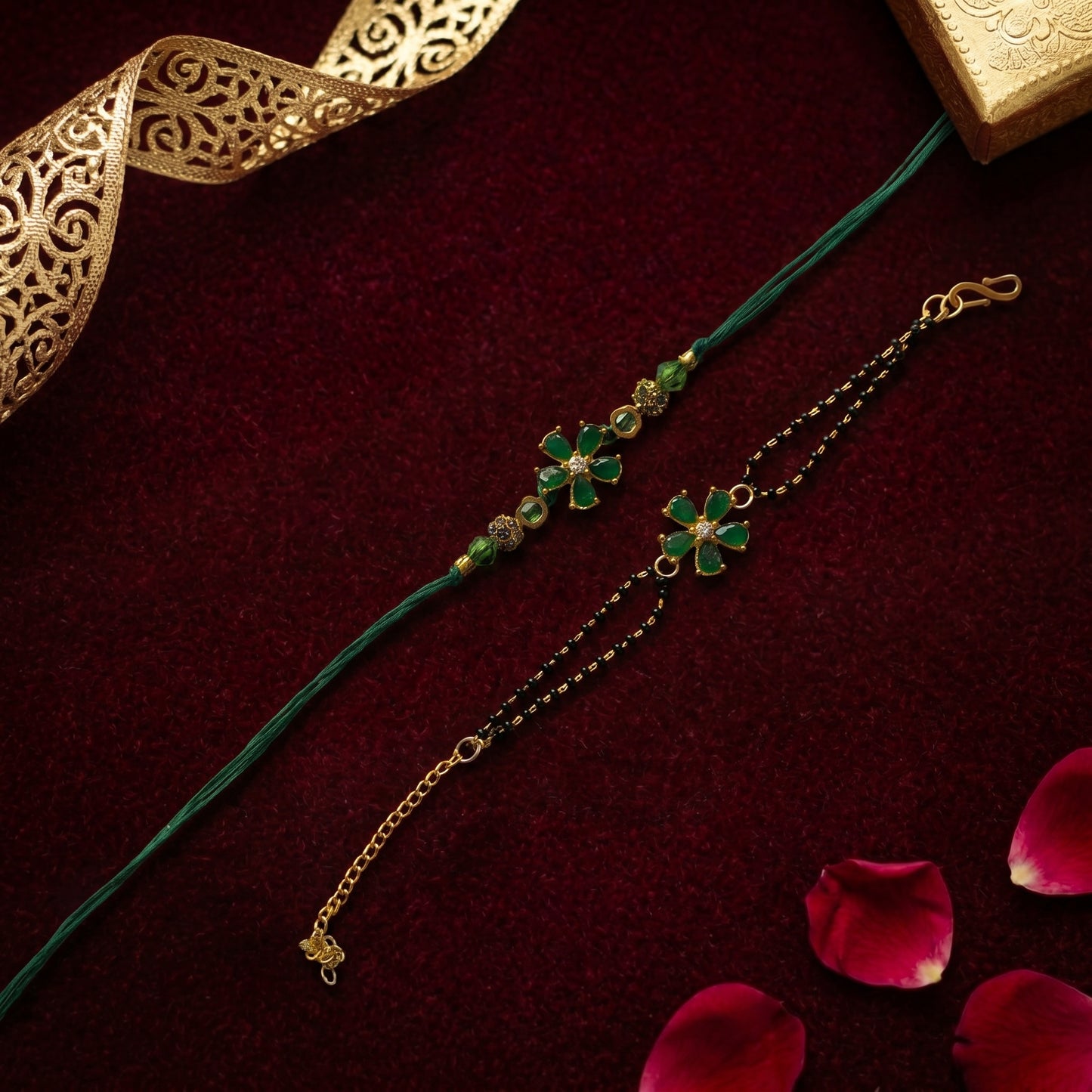 Emerald Bloom Rakhi & Bracelet Set