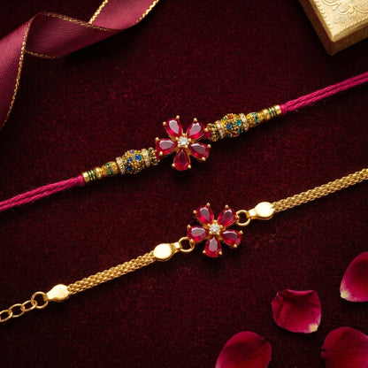 Ruby Blossom Rakhi & Bracelet Set