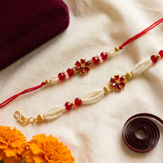 Crimson Blossom Rakhi & Bracelet Set