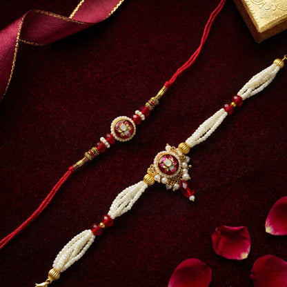 Ruby Pearl Kundan Rakhi & Bracelet Set