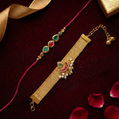 Royal Mesh Bracelet & Gemstone Rakhi Set