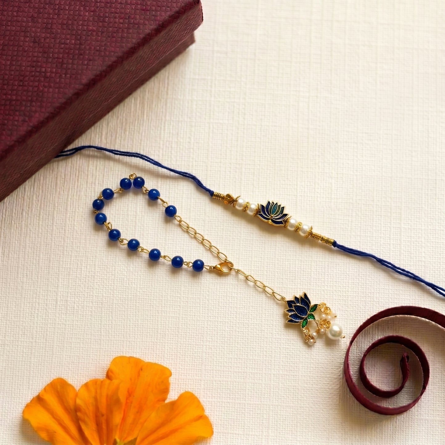 Blue Lotus Rakhi & Bracelet Set