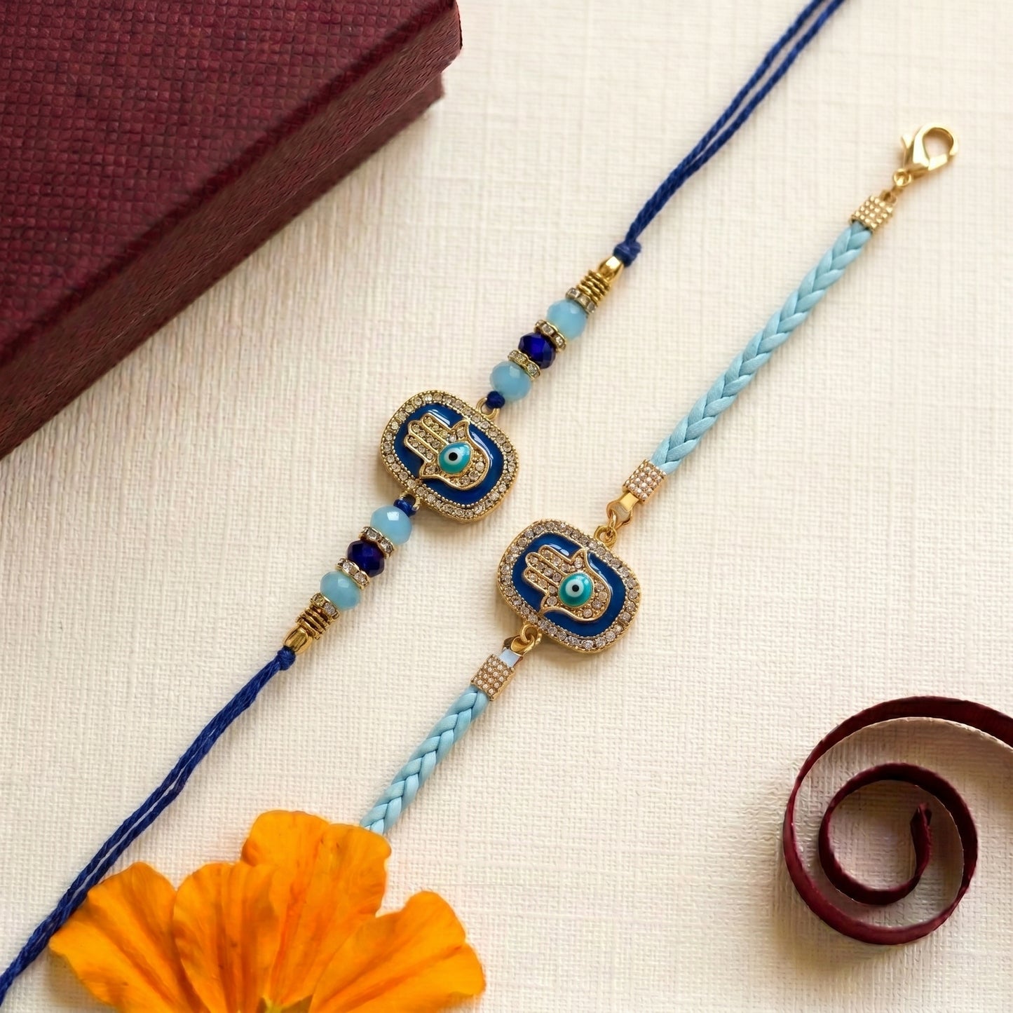 Evil Eye Hamsa Rakhi & Bracelet Set