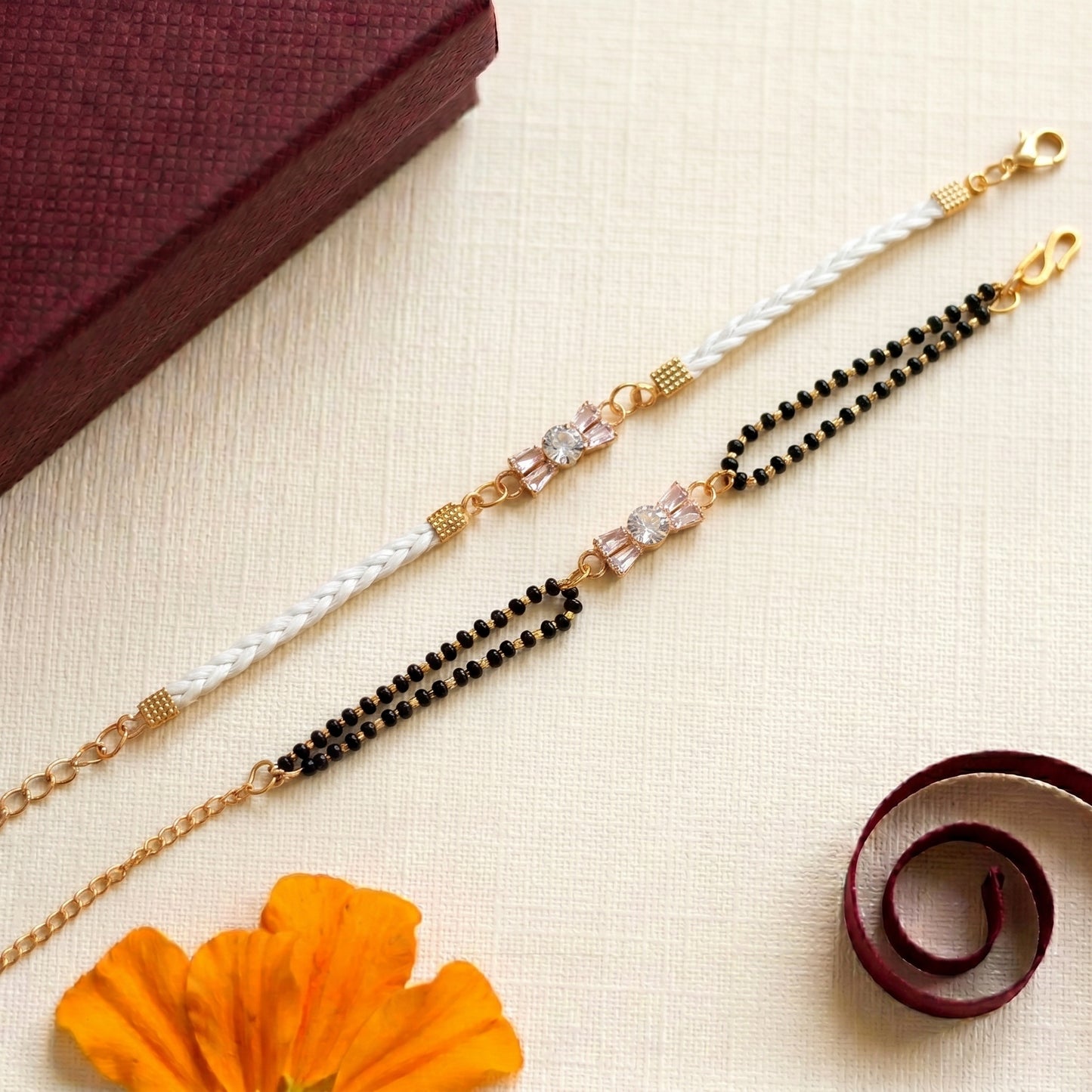 Crystal Bow Rakhi & Bracelet Set