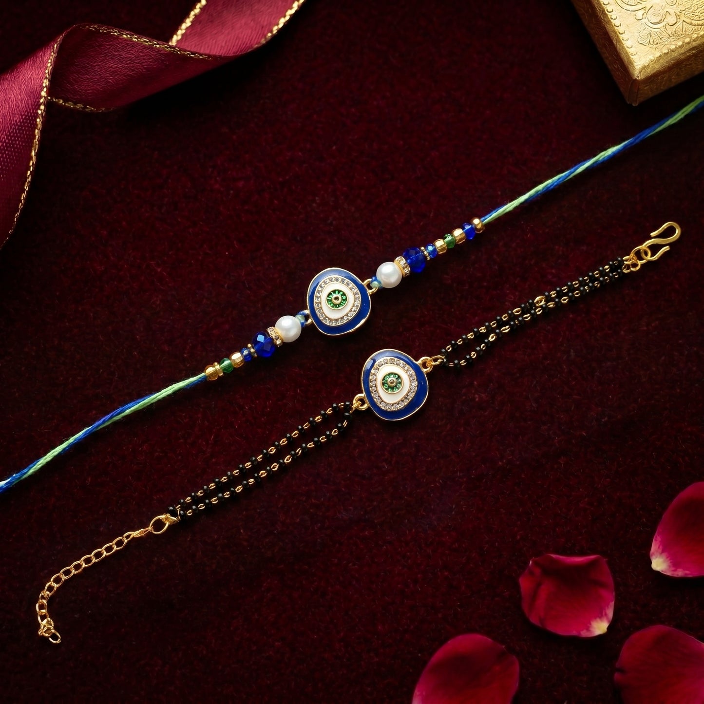 Blue Evil Eye Rakhi & Bracelet Set