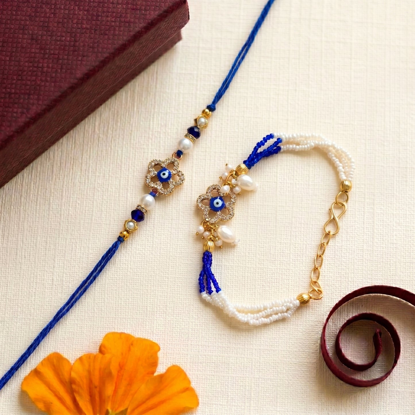 Evil Eye Floral Rakhi & Bracelet Set