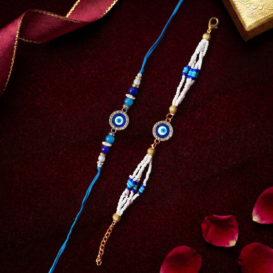 Classic Evil Eye Rakhi & Beaded Bracelet Set
