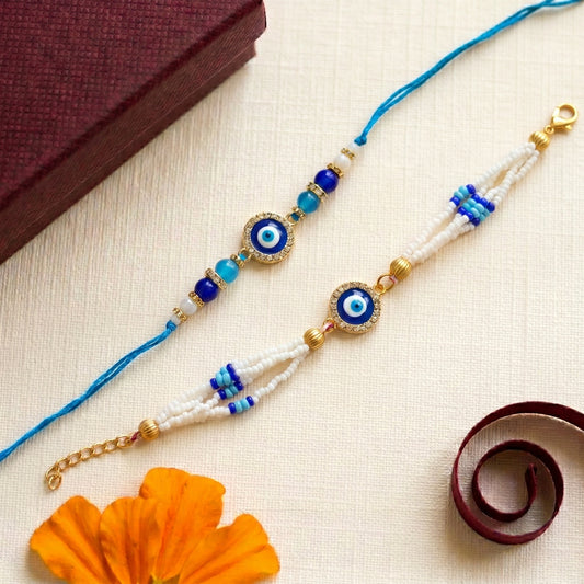 Classic Evil Eye Rakhi & Beaded Bracelet Set