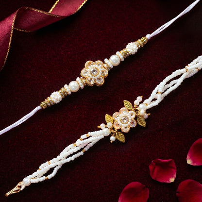Pearl Bloom Rakhi & Handcrafted Beaded Bracelet Set